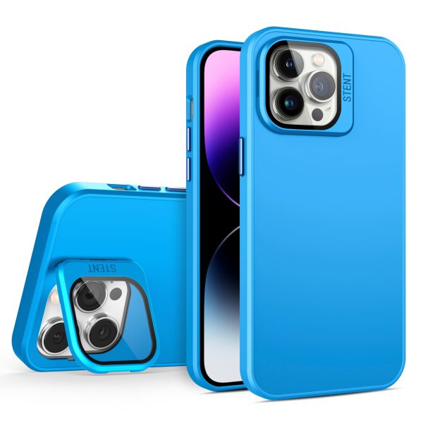 PC+TPU Slim Phone Cover for iPhone 15 Pro Case Kickstand Phone Shell Built-In Glass Lens Film Hot on Sale