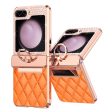 For Samsung Galaxy Z Flip5 5G Imprinted PU+PC Phone Case Rhinestone Decorated  Ring Kickstand Phone Cover Fashion