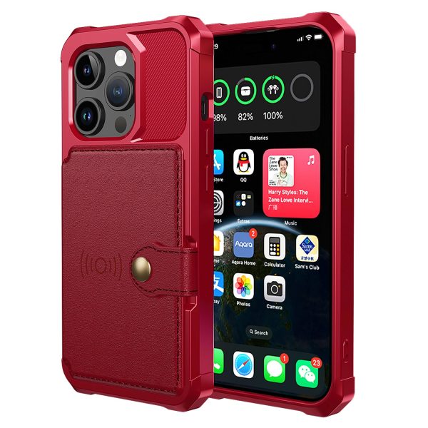 For iPhone 15 Pro Max Card Holder Wallet Phone Case PU Leather+TPU Cover Support Magnetic Car Mount Fashion